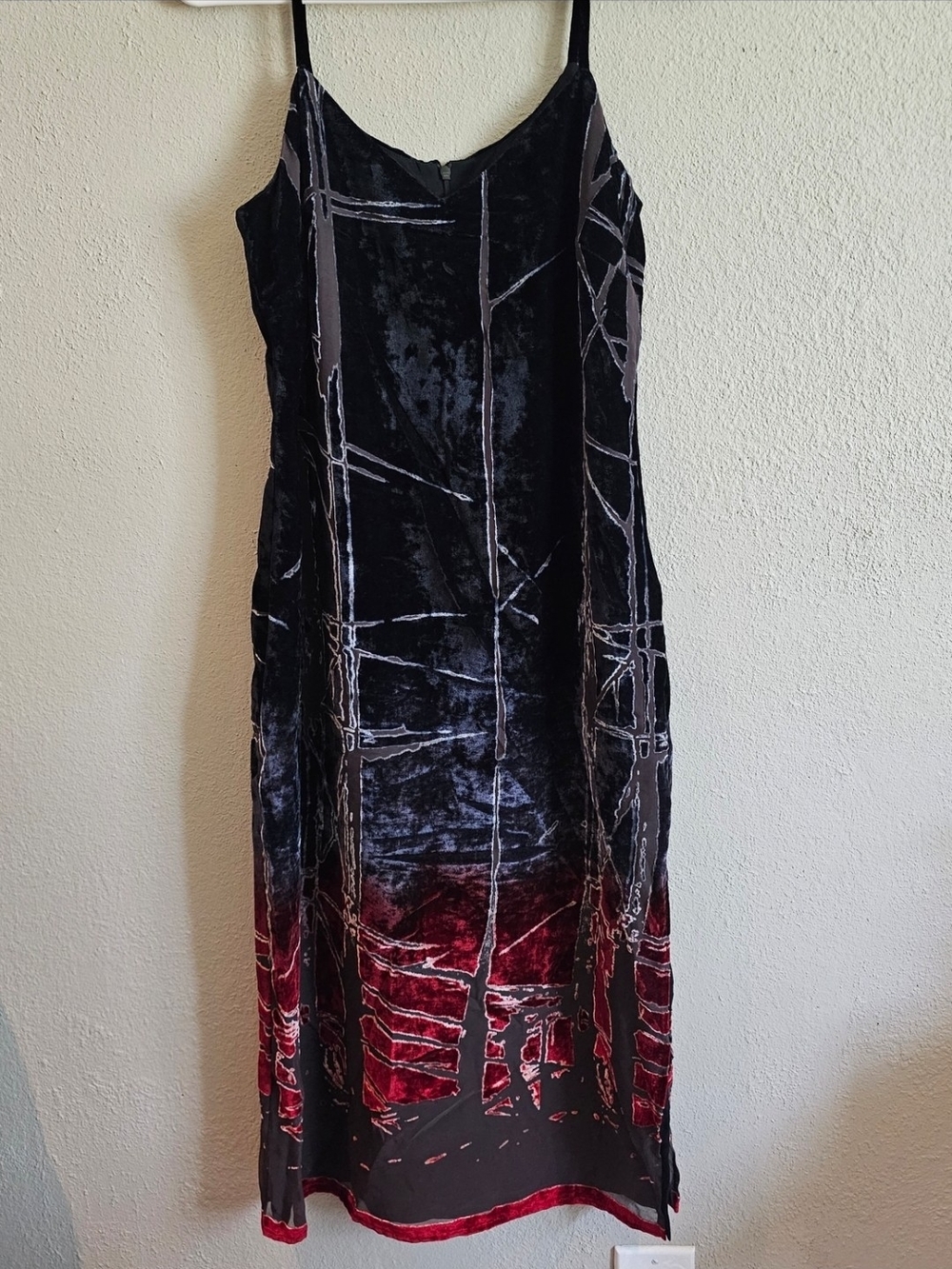Y2K Tessuto Burnout Velvet Slip Dress Black Burgundy Size 6